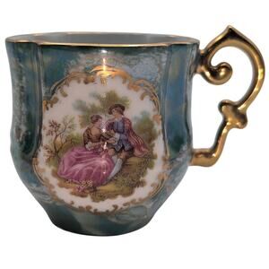 Vtg Limoges France Porcelain Demitasse Cup 22K Gold Fragonard Courting Couple